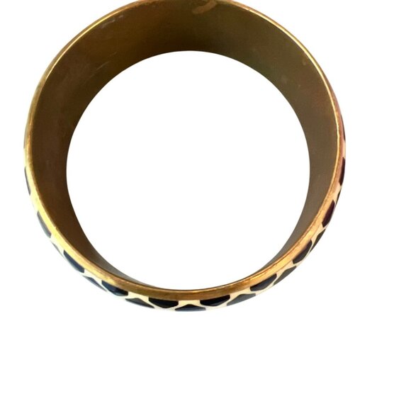 Vintage Black White Geometric Brass Bangle Bracelet 1" Wide Estate 2.5" Diameter - Picture 3 of 4